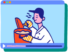 料理のにおいを確かめる学生のイラスト
