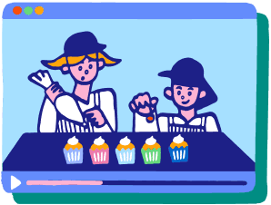 スイーツ作りをする学生のイラスト